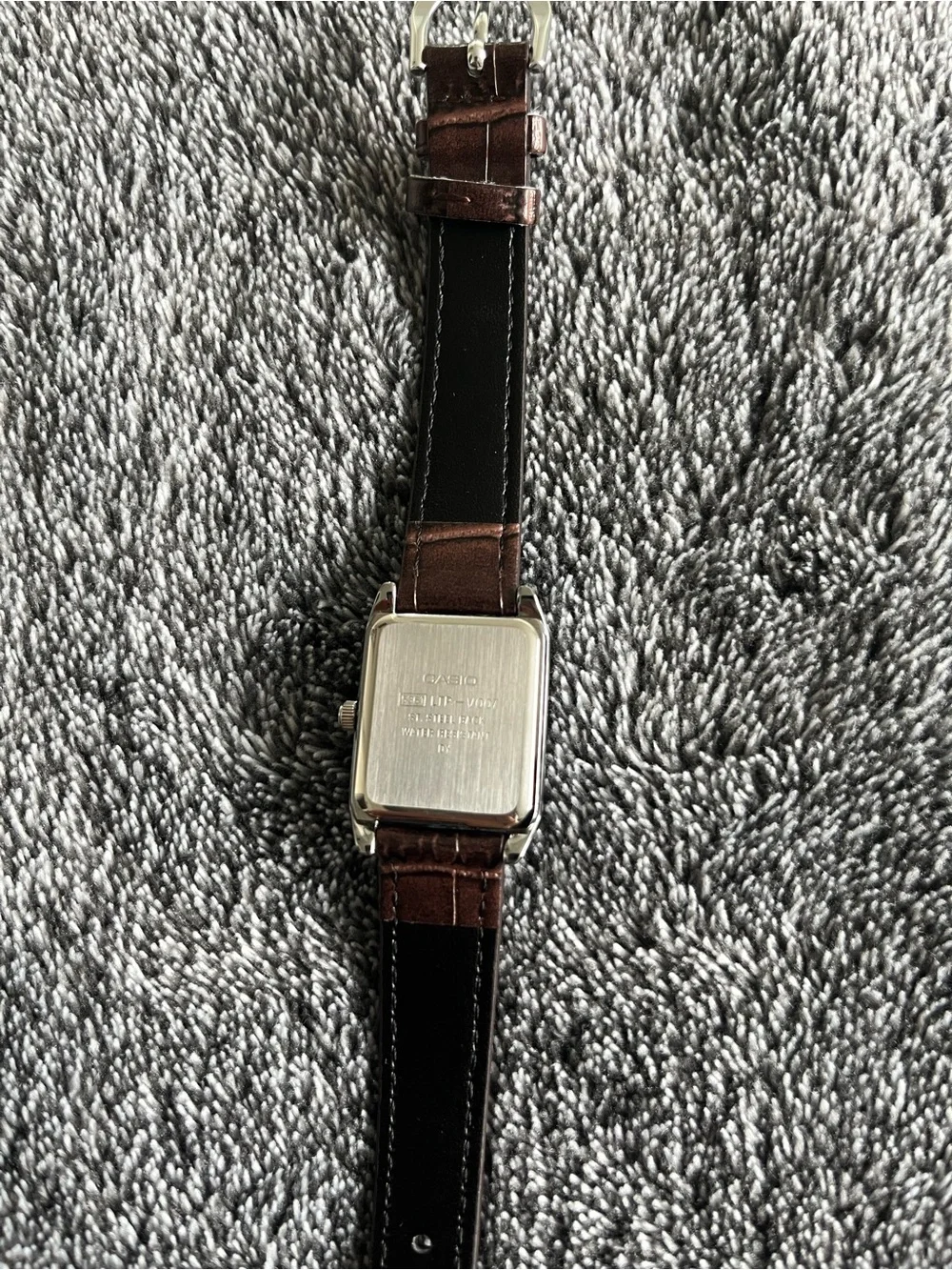 Casio Brown Leather Strap Watch with Silver-Tone Square Case and Cream Dial